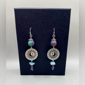 🌜🌚Celestial Druzy Amethyst Aquamarine Earrings